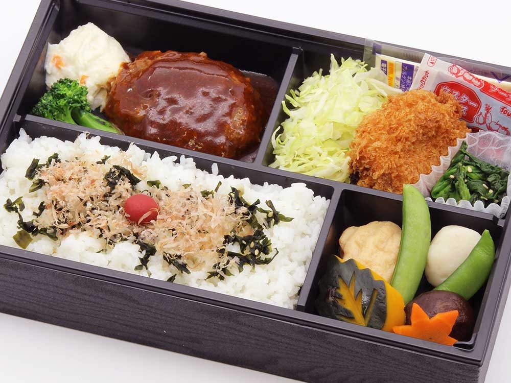 ﾏ201 鳥取県産牛ハンバーグとカニクリームコロッケ弁当